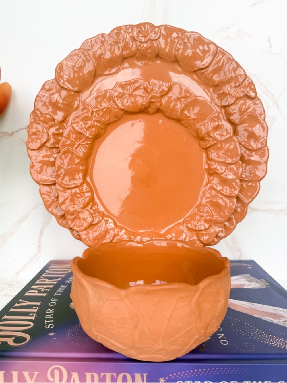 Vintage Barbara Eigen Portugal Majolica Bowls & Plates – Embossed Terra Cotta